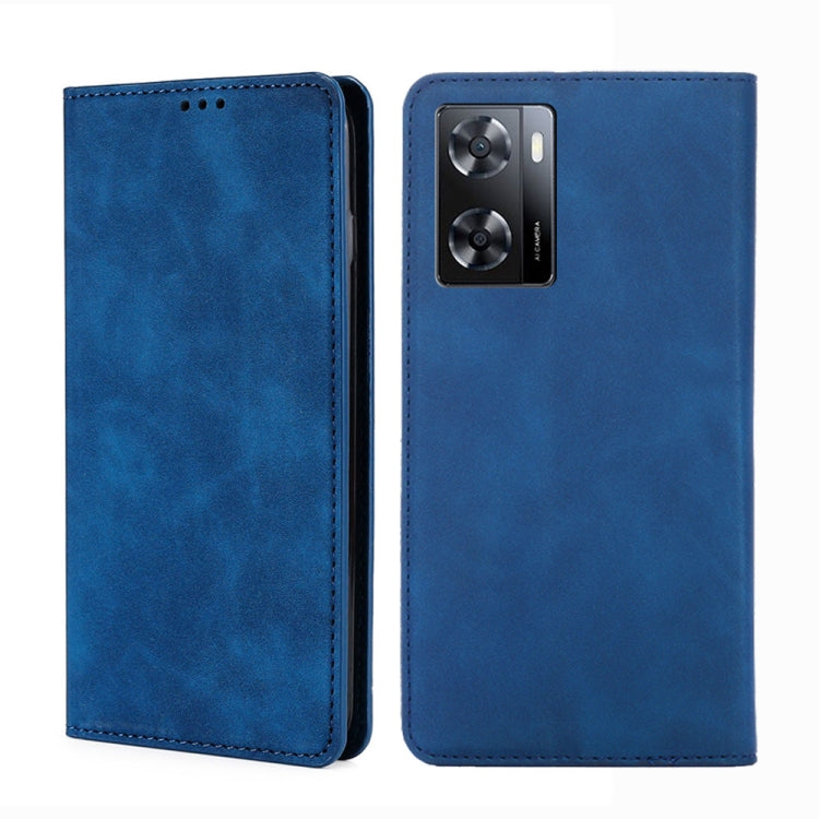 For OPPO A57 4G 2022 Skin Feel Magnetic Horizontal Flip Leather Phone Case