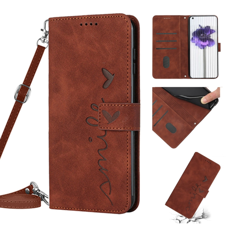 For Nothing Phone 1 Skin Feel Heart Pattern Leather Phone Case with Lanyard