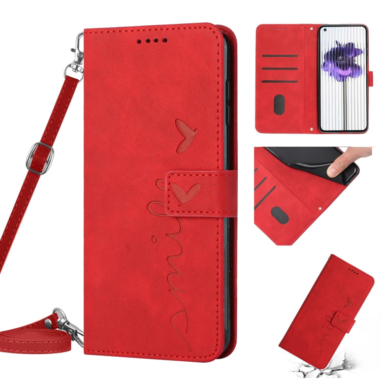 For Nothing Phone 1 Skin Feel Heart Pattern Leather Phone Case with Lanyard