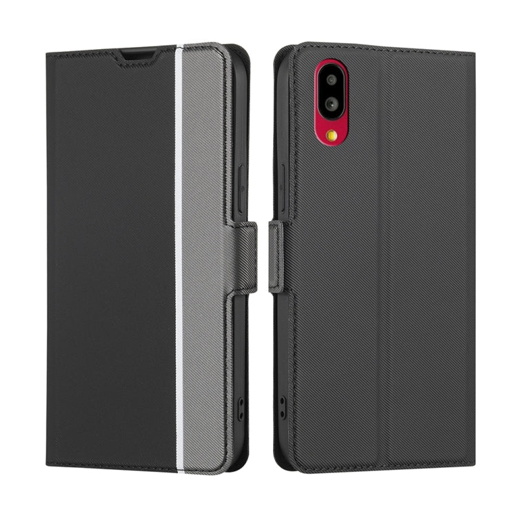 For Sharp Simple Sumaho 6 A201SH Twill Texture Side Button Leather Phone Case
