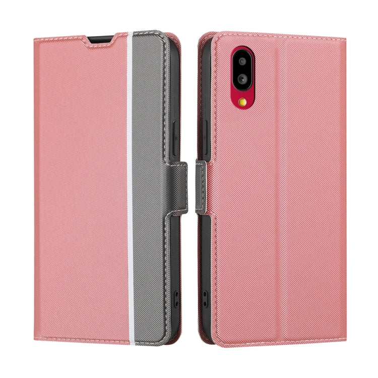 For Sharp Simple Sumaho 6 A201SH Twill Texture Side Button Leather Phone Case