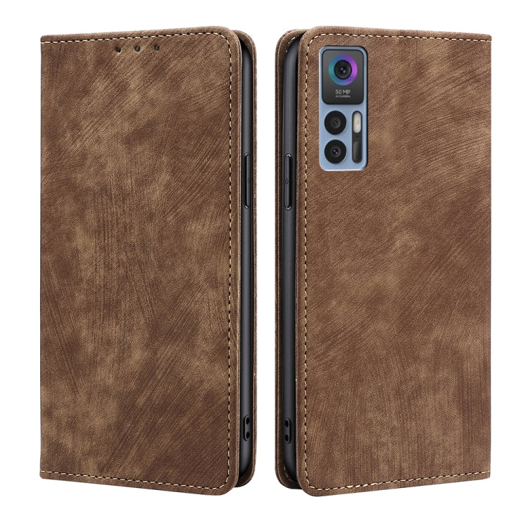 For TCL 30 5G/30+ 5G RFID Anti-theft Brush Magnetic Leather Phone Case