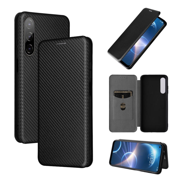 For HTC Desire 22 Pro Carbon Fiber Texture Flip Leather Phone Case