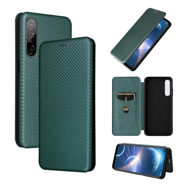 For HTC Desire 22 Pro Carbon Fiber Texture Flip Leather Phone Case