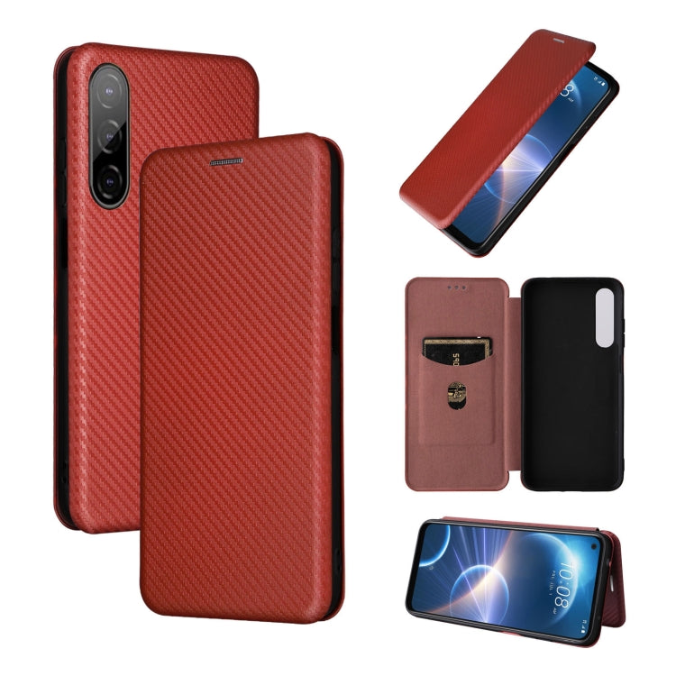 For HTC Desire 22 Pro Carbon Fiber Texture Flip Leather Phone Case