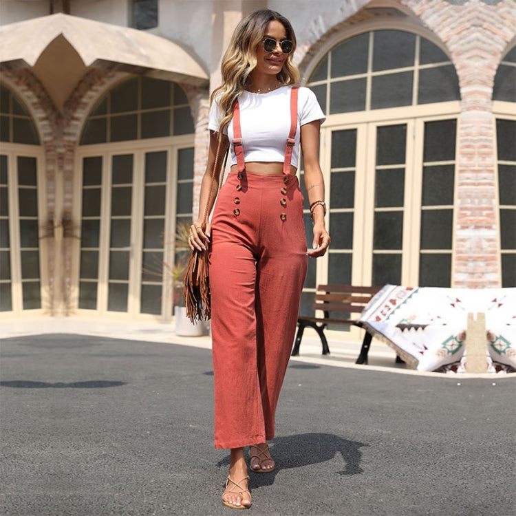 Casual Women Baggy Cotton Linen Straight Cylinder Overalls Jumpsuits, Size: