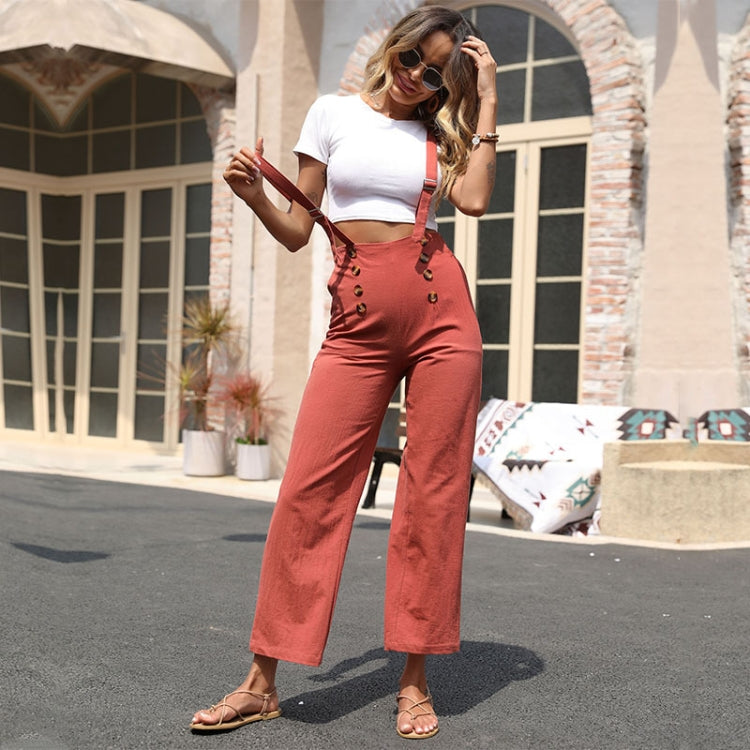 Casual Women Baggy Cotton Linen Straight Cylinder Overalls Jumpsuits, Size: