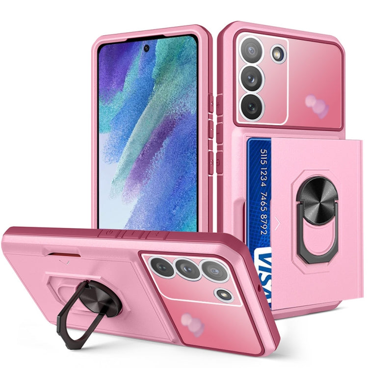 For Samsung Galaxy S21 FE 5G Card Ring Holder PC + TPU Phone Case