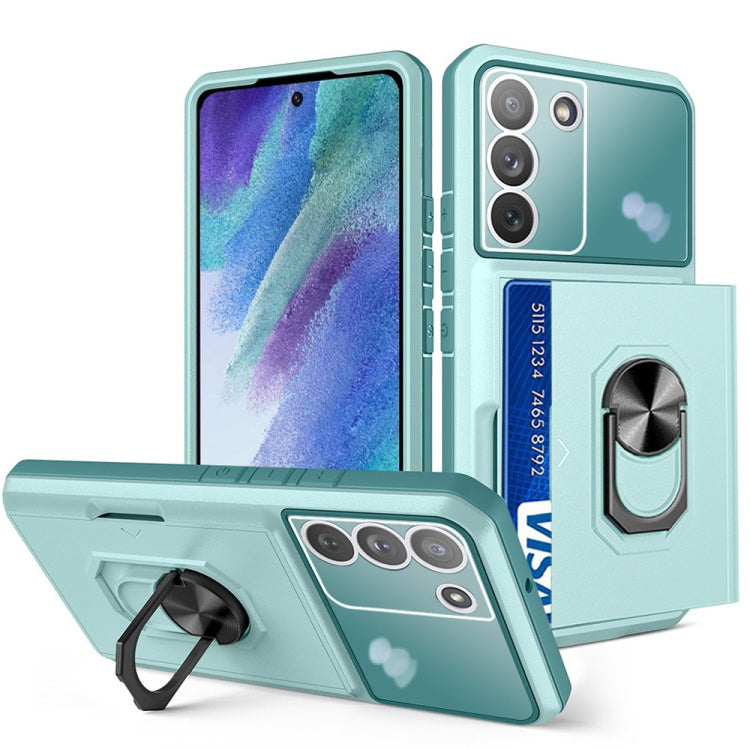 For Samsung Galaxy S21 FE 5G Card Ring Holder PC + TPU Phone Case