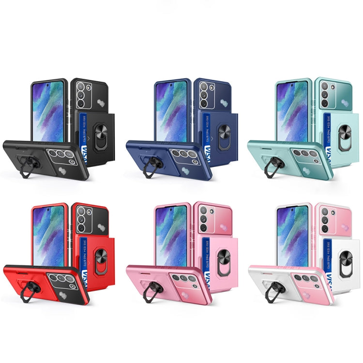 For Samsung Galaxy S21 FE 5G Card Ring Holder PC + TPU Phone Case