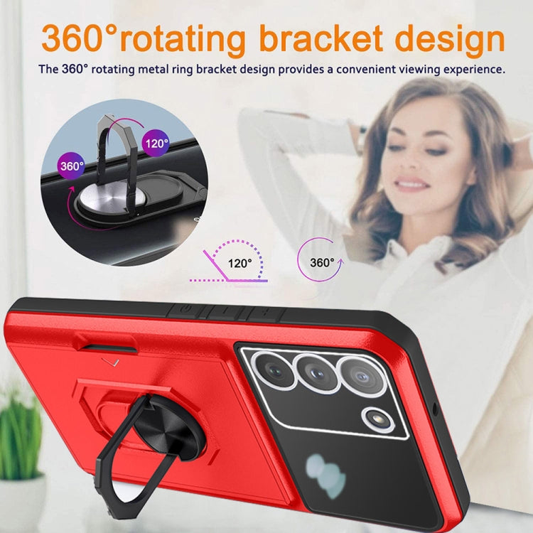 For Samsung Galaxy S21 FE 5G Card Ring Holder PC + TPU Phone Case