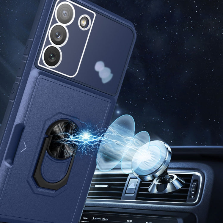 For Samsung Galaxy S21 FE 5G Card Ring Holder PC + TPU Phone Case