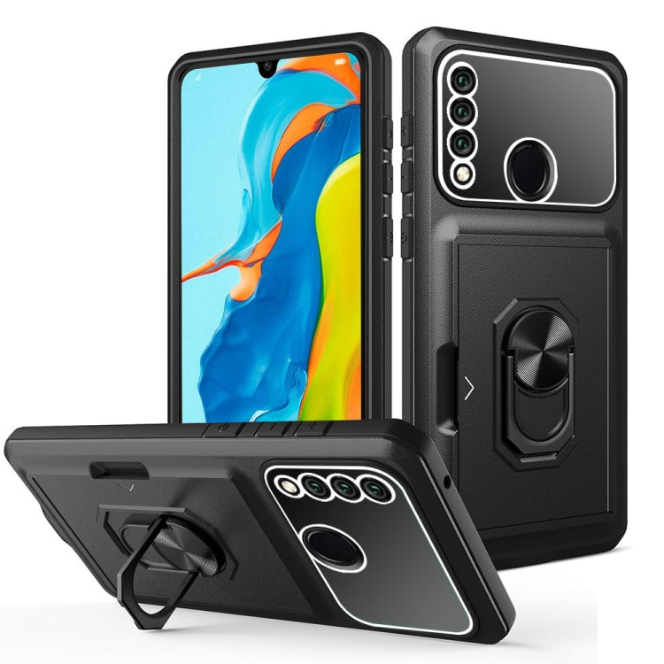 For Huawei P30 Lite Card Ring Holder PC + TPU Phone Case