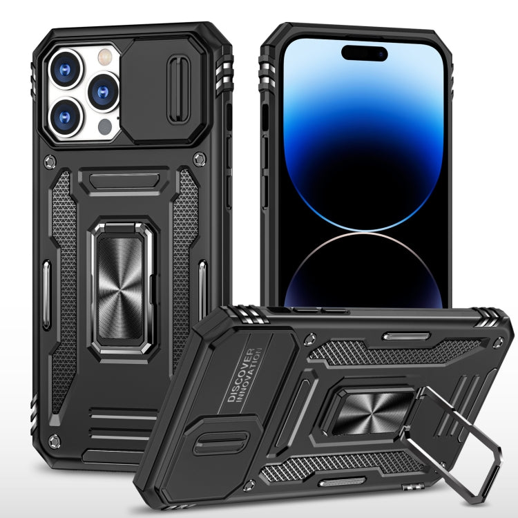 For iPhone 14 Pro Armor PC + TPU Camera Shield Phone Case