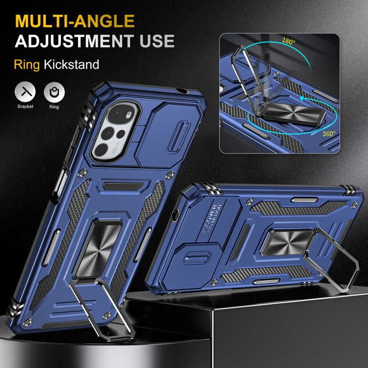 For Motorola Moto G22 Armor PC + TPU Camera Shield Phone Case
