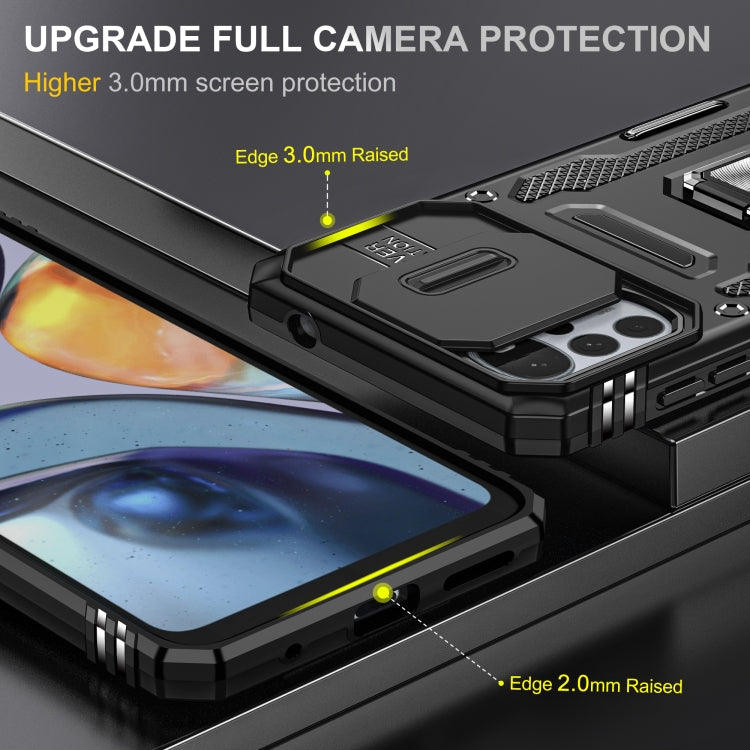 For Motorola Moto G22 Armor PC + TPU Camera Shield Phone Case