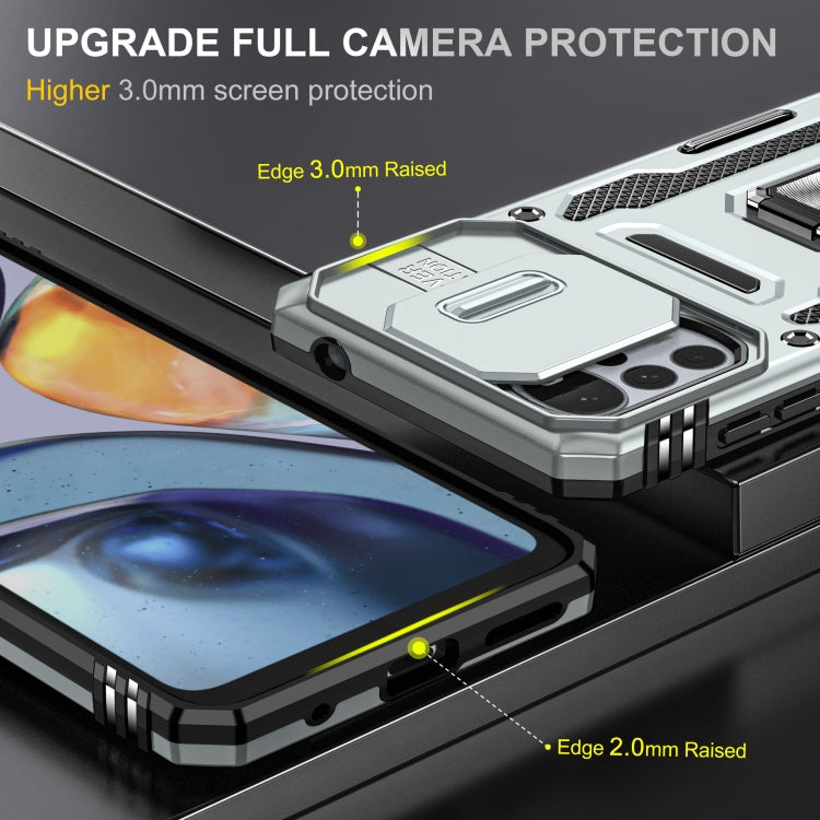 For Motorola Moto G22 Armor PC + TPU Camera Shield Phone Case