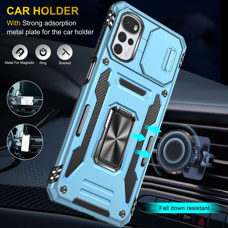 For Motorola Moto G22 Armor PC + TPU Camera Shield Phone Case