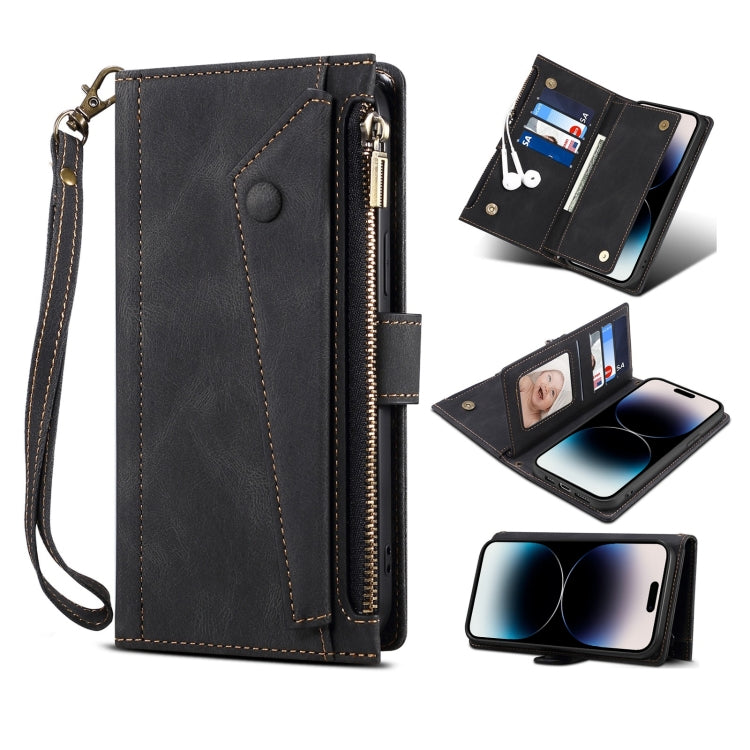For iPhone 14 Pro Retro Frosted RFID Flip Leather Phone Case