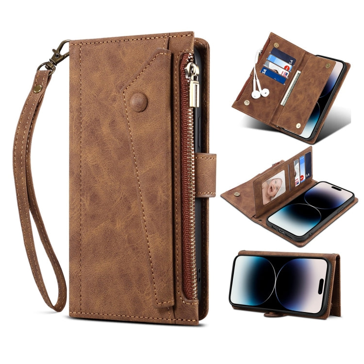 For iPhone 14 Pro Retro Frosted RFID Flip Leather Phone Case
