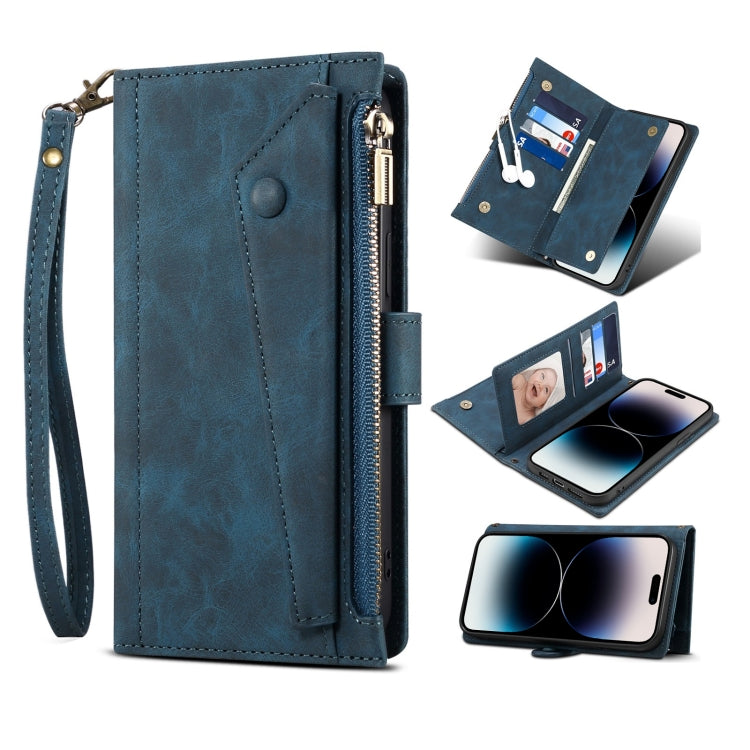 For iPhone 14 Pro Retro Frosted RFID Flip Leather Phone Case