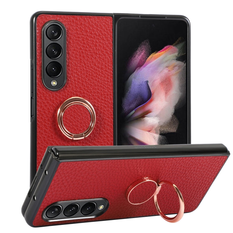 For Samsung Galaxy Z Fold4 Litchi Texture Magnetic Phone Case with Ring Holder