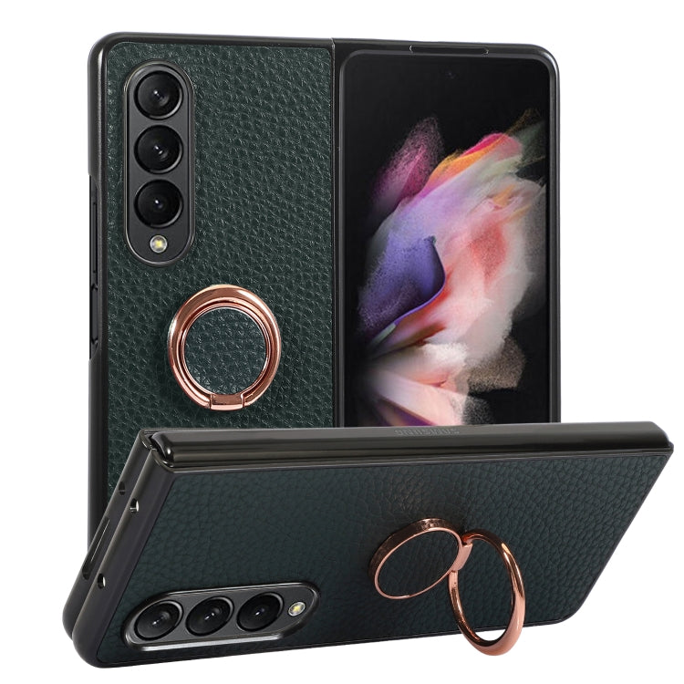 For Samsung Galaxy Z Fold4 Litchi Texture Magnetic Phone Case with Ring Holder