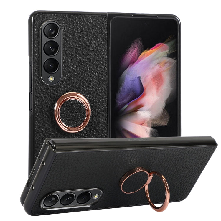 For Samsung Galaxy Z Fold4 Litchi Texture Magnetic Phone Case with Ring Holder