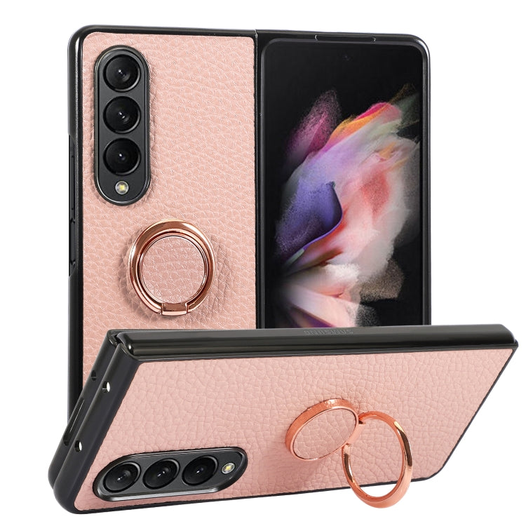 For Samsung Galaxy Z Fold4 Litchi Texture Magnetic Phone Case with Ring Holder