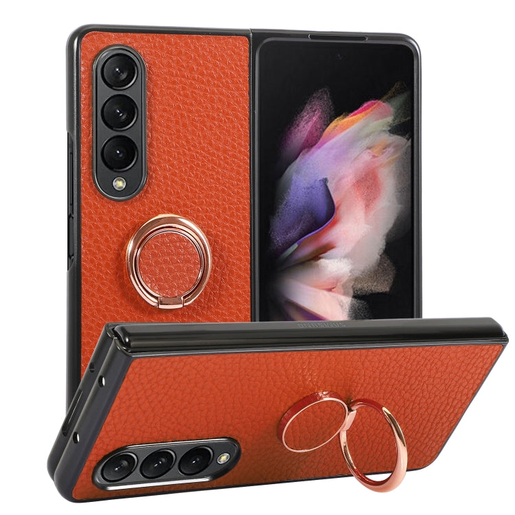 For Samsung Galaxy Z Fold4 Litchi Texture Magnetic Phone Case with Ring Holder