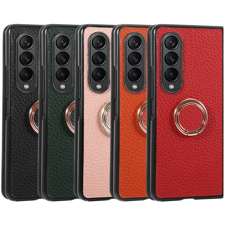 For Samsung Galaxy Z Fold4 Litchi Texture Magnetic Phone Case with Ring Holder