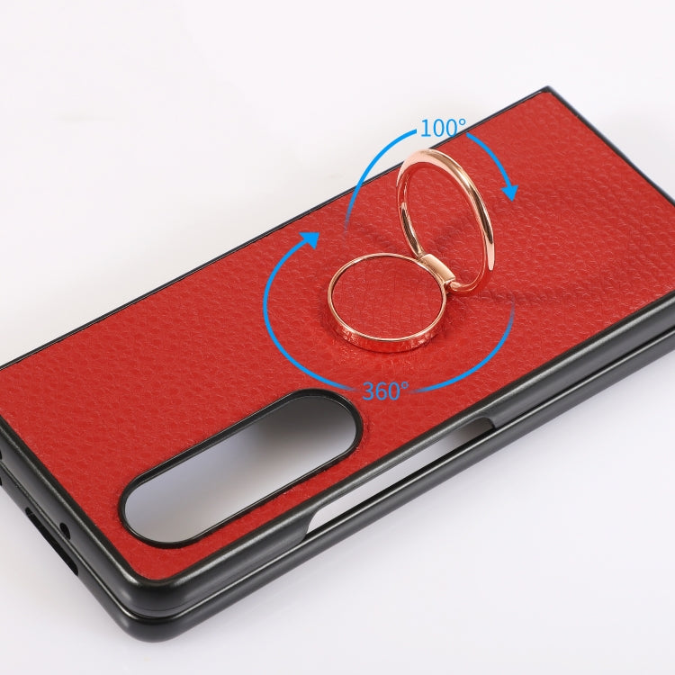 For Samsung Galaxy Z Fold4 Litchi Texture Magnetic Phone Case with Ring Holder