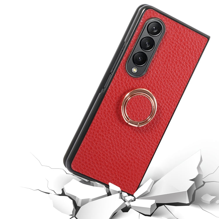 For Samsung Galaxy Z Fold4 Litchi Texture Magnetic Phone Case with Ring Holder