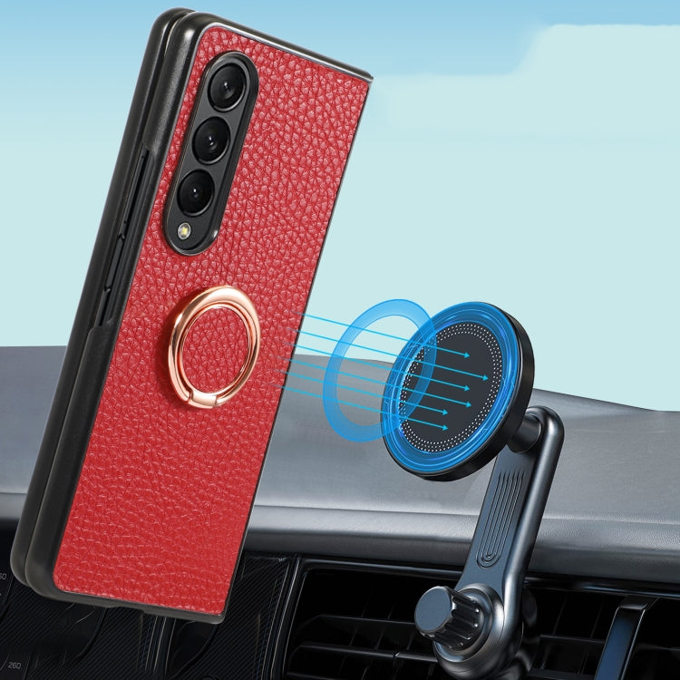For Samsung Galaxy Z Fold4 Litchi Texture Magnetic Phone Case with Ring Holder