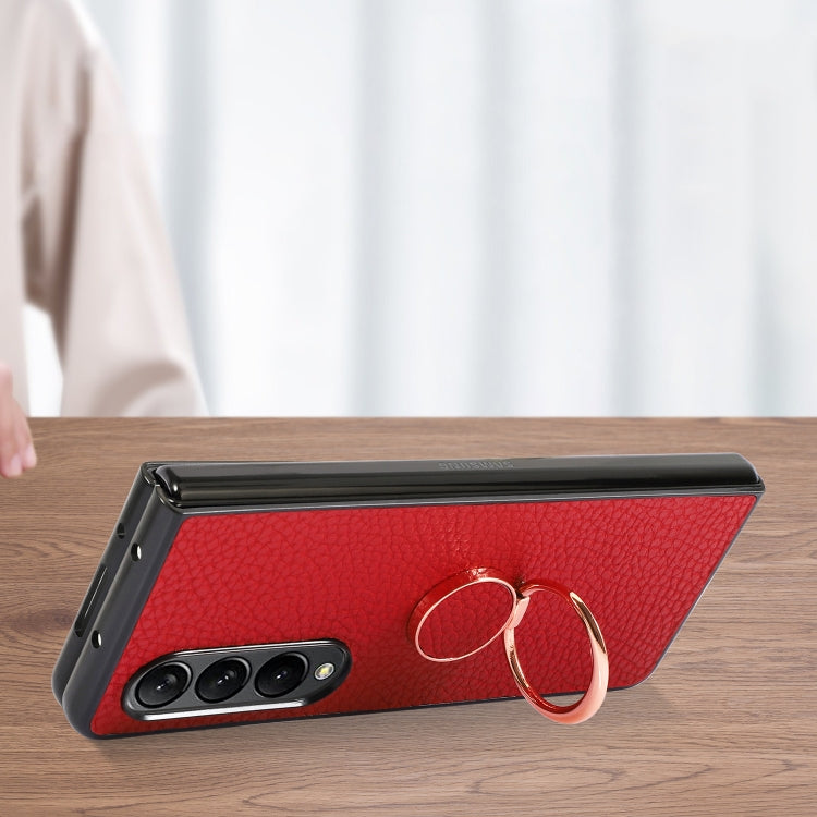 For Samsung Galaxy Z Fold4 Litchi Texture Magnetic Phone Case with Ring Holder
