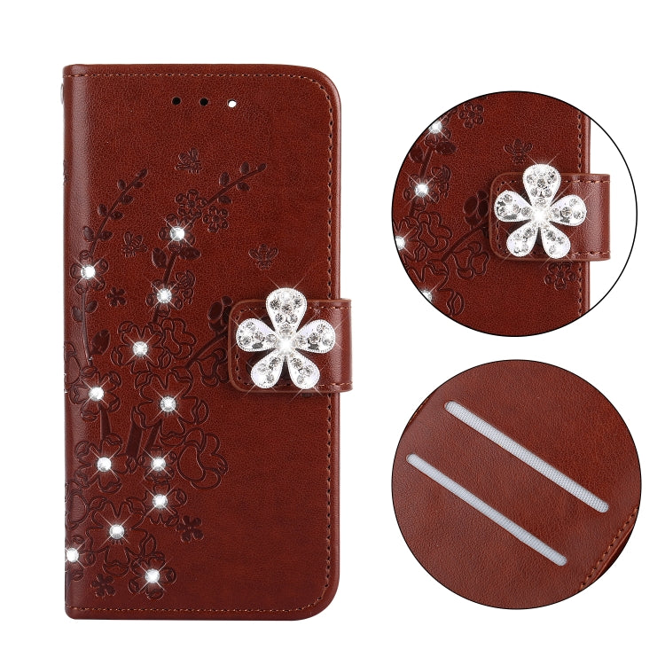 For Galaxy A8 (2018) Plum Blossom Pattern Diamond Encrusted Leather Case with Holder & Card Slots & Wallet