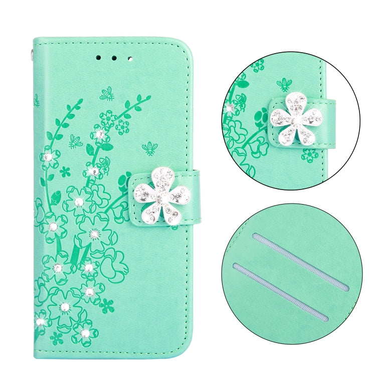 For Galaxy A8 (2018) Plum Blossom Pattern Diamond Encrusted Leather Case with Holder & Card Slots & Wallet