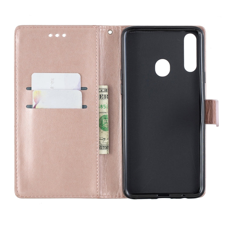 For Galaxy A20s Plum Blossom Pattern Diamond Encrusted Leather Case with Holder & Card Slots & Wallet