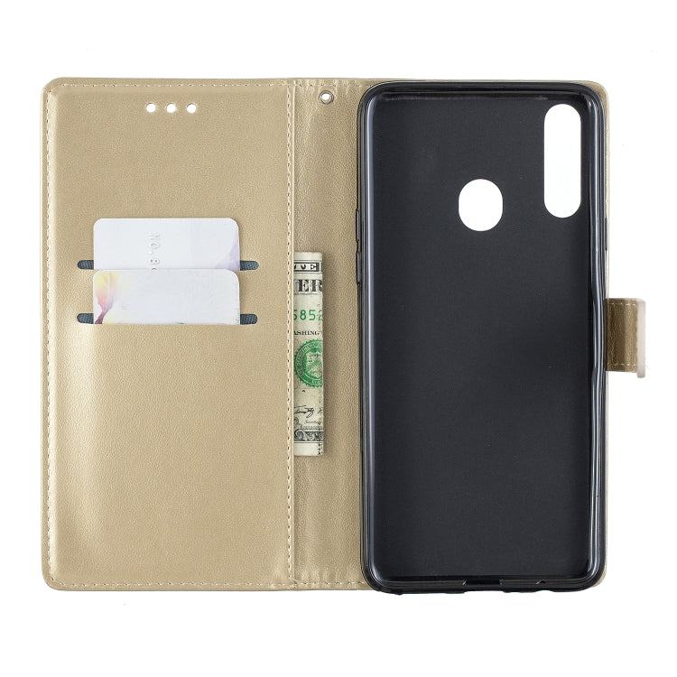 For Galaxy A20s Plum Blossom Pattern Diamond Encrusted Leather Case with Holder & Card Slots & Wallet