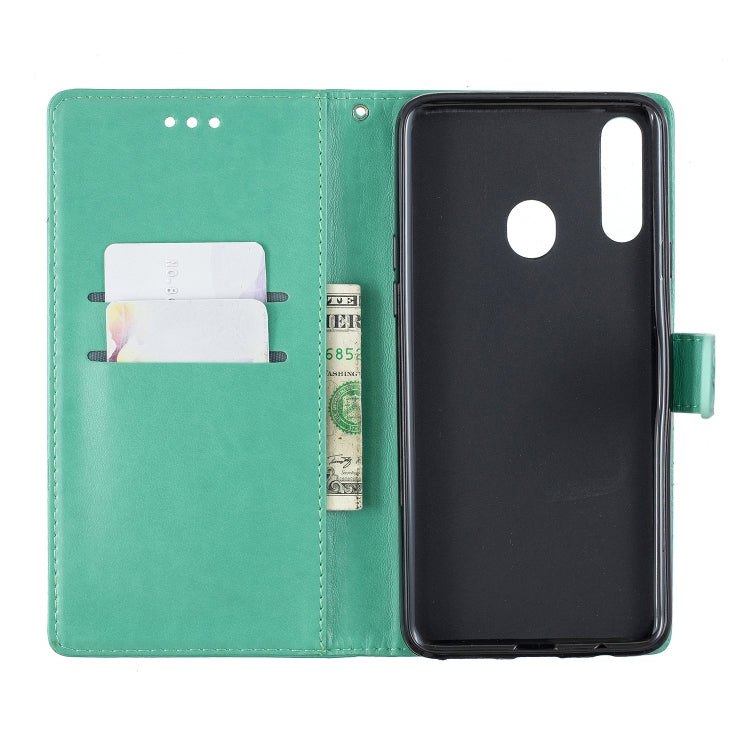 For Galaxy A20s Plum Blossom Pattern Diamond Encrusted Leather Case with Holder & Card Slots & Wallet
