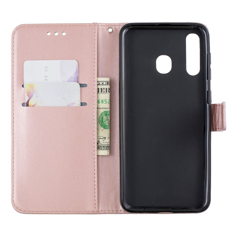 For Galaxy A30 Plum Blossom Pattern Diamond Encrusted Leather Case with Holder & Card Slots & Wallet