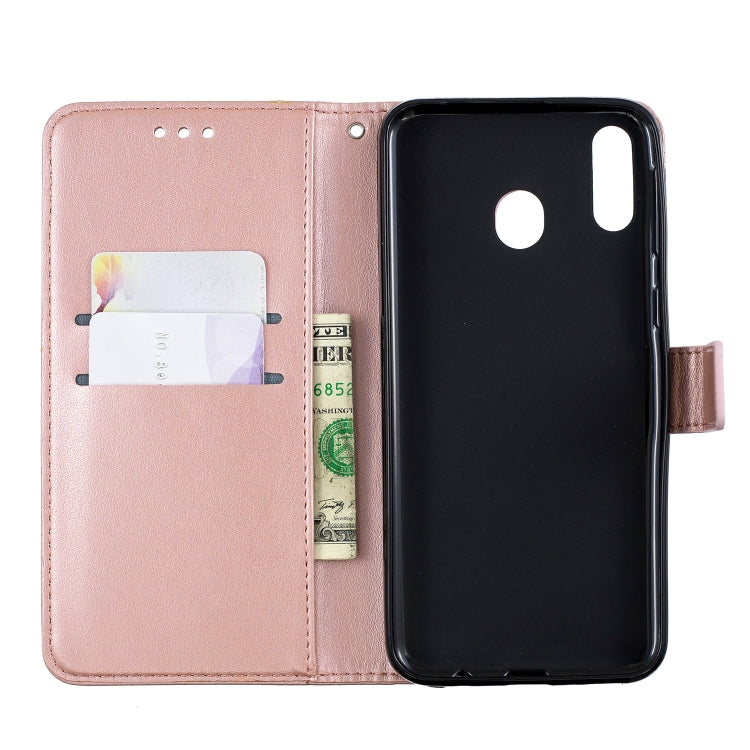 For Galaxy M20 Plum Blossom Pattern Diamond Encrusted Leather Case with Holder & Card Slots & Wallet