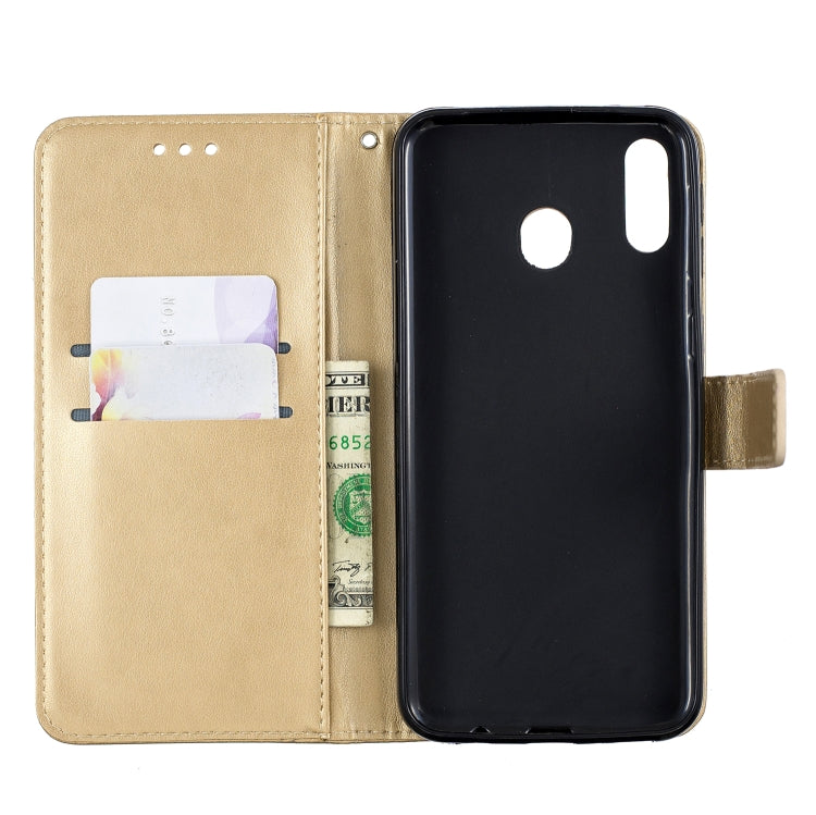 For Galaxy M20 Plum Blossom Pattern Diamond Encrusted Leather Case with Holder & Card Slots & Wallet