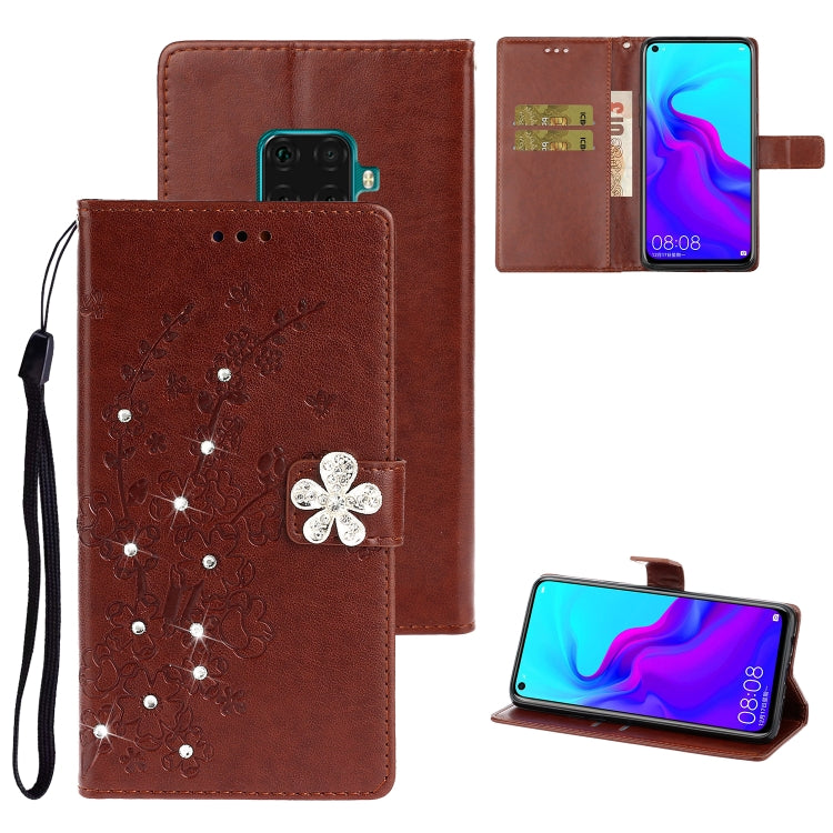 For Huawei Mate 30 Lite Plum Blossom Pattern Diamond Encrusted Leather Case with Holder & Card Slots & Wallet