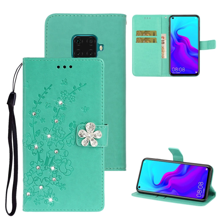 For Huawei Mate 30 Lite Plum Blossom Pattern Diamond Encrusted Leather Case with Holder & Card Slots & Wallet
