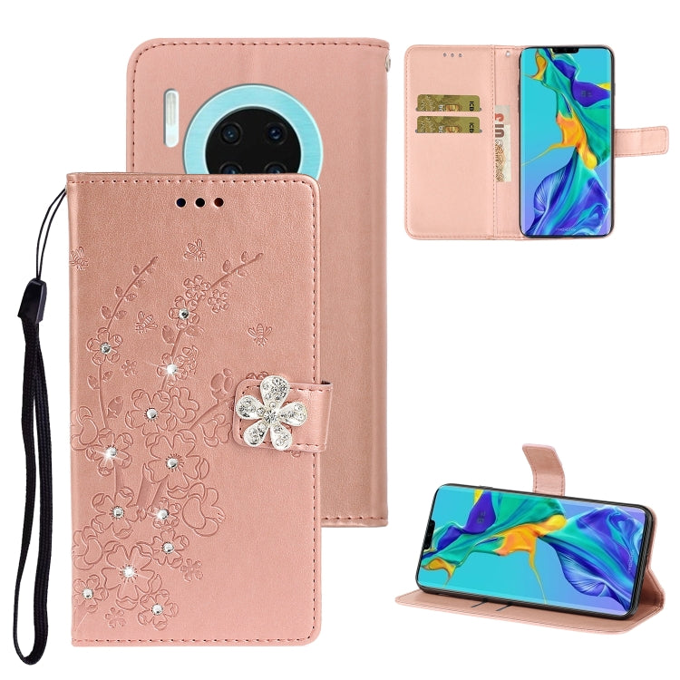 For Huawei Mate 30 Plum Blossom Pattern Diamond Encrusted Leather Case with Holder & Card Slots & Wallet