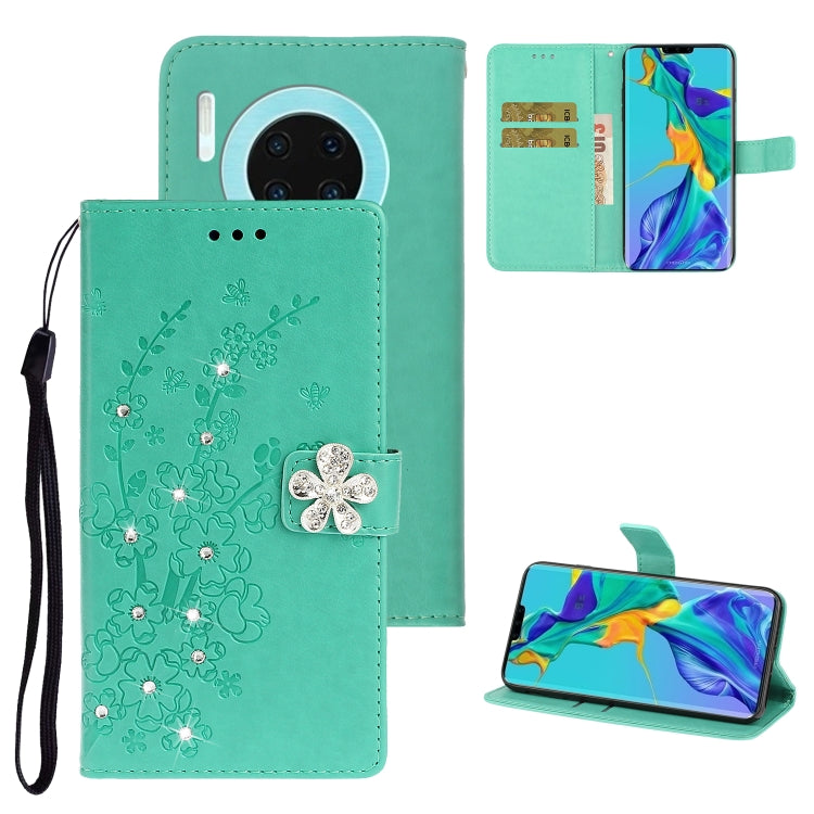 For Huawei Mate 30 Plum Blossom Pattern Diamond Encrusted Leather Case with Holder & Card Slots & Wallet