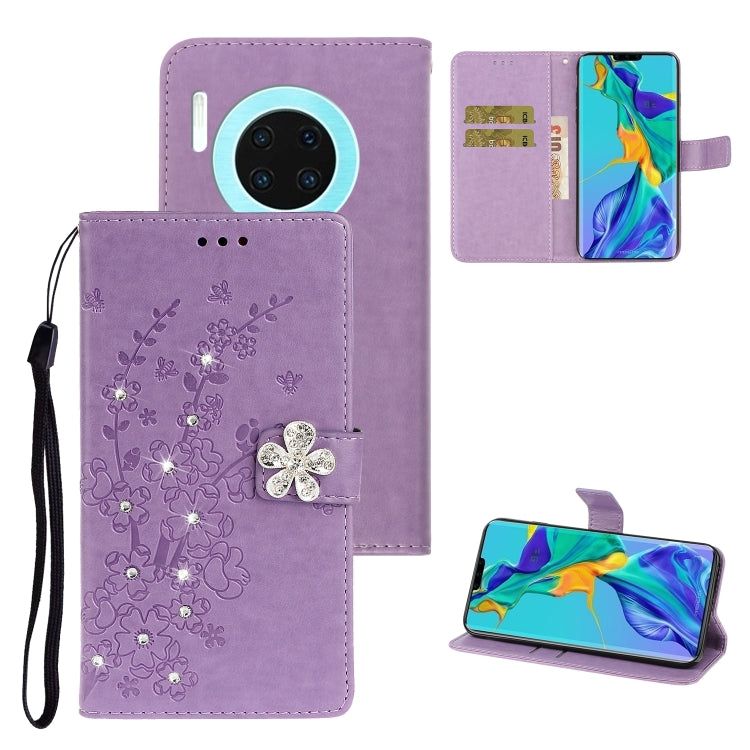 For Huawei Mate 30 Plum Blossom Pattern Diamond Encrusted Leather Case with Holder & Card Slots & Wallet