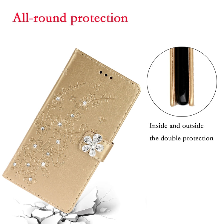 For Nokia 3.2 Plum Blossom Pattern Diamond Encrusted Leather Case with Holder & Card Slots & Wallet