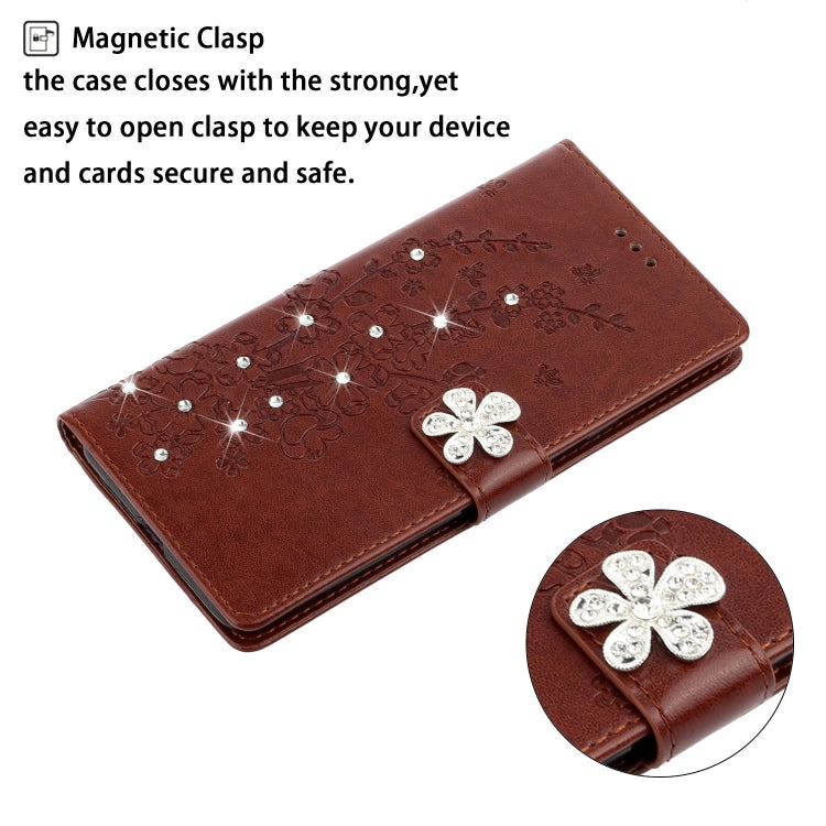 For Nokia 7.2 Plum Blossom Pattern Diamond Encrusted Leather Case with Holder & Card Slots & Wallet